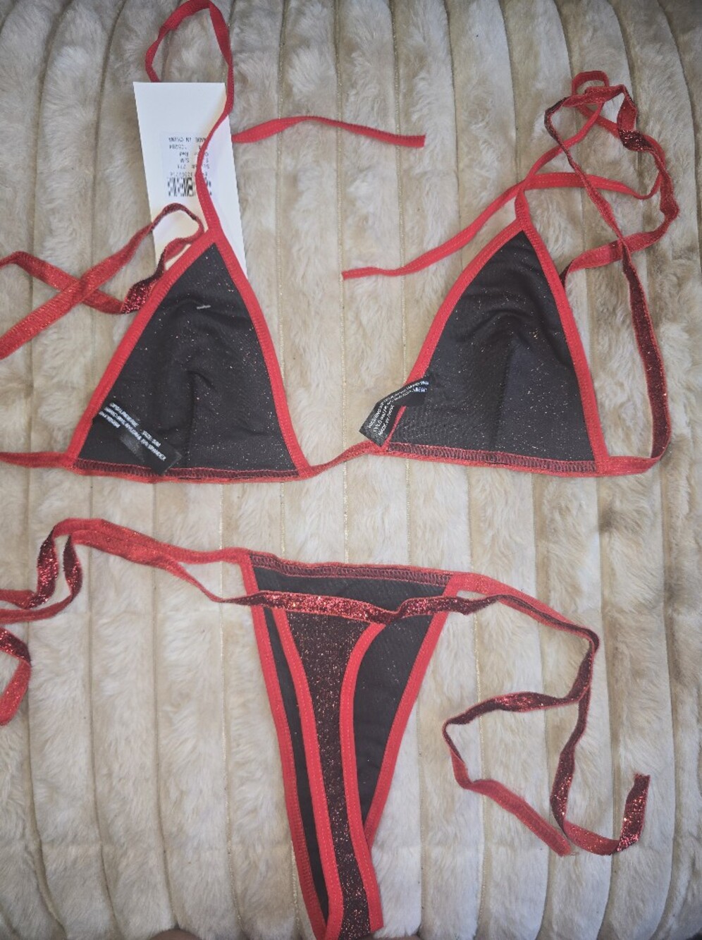 Red Sparkle Triangle Bikini Set - Picture 2 of 2